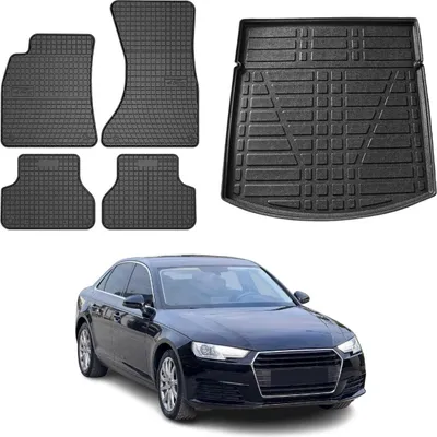 Obrázok produktu pre Sada podlahových rohoží a vložiek do batožinového priestoru pre Audi A4 S4 B9 sedan 2015-2025 čierna 5x