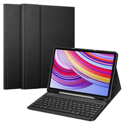 Produktbild von Fintie Tastatur Hülle für Redmi Pad Pro 12.1 Zoll 2024, Leicht mit magnetisch Abnehmbarer Deutsches QWERTZ Bluetooth Keyboard, eingebautem Stifthalter, Auto Schlaf/Wach Funktion, Schwarz