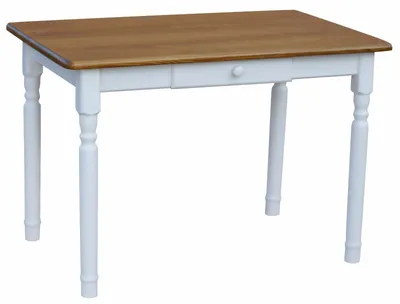 Image de Table II blanche avec tiroir en pin massif avec plateau en couleur chêne 130 x 70 cm