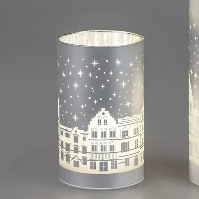 Produktbild von LED Deko Licht, Tischlampe HÄUSERZEILE silber H. 15cm aus Glas Formano WA
