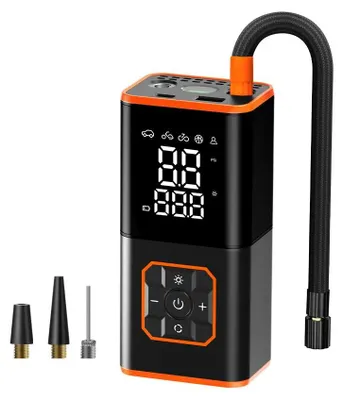 Produktbild von Tragbare smarte Luftpumpe - Mini digitale Luftkompressor Pumpe - Wiederaufladbar 7,4 V Akku - Schnellaufblasung - LED-Notlicht - Für Auto- & Fahrradreifen, Bälle - Schwarz