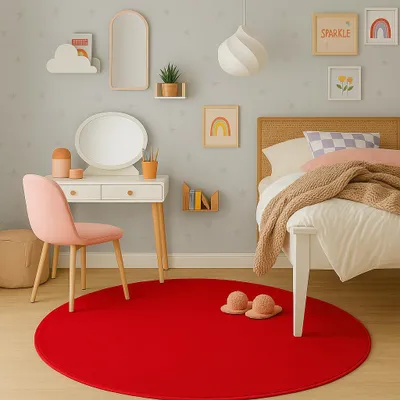 Produktbild von Velours Kinderteppich Joy Kids Knallrot Rund, Größe:300 cm Rund