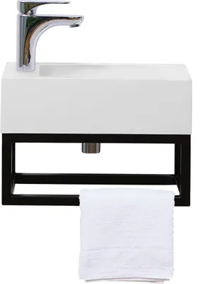 Produktbild von STILFORM Gäste WC Waschbecken Soho Industrial Design aus Mineralguss mit Metallgestell Schwarz Matt mit Hahnloch