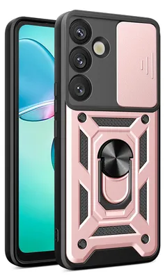 Image de Housse blindée Hybrid Armor Camshield avec protège-appareil photo et anneau métallique pour Samsung Galaxy S25+ - Rose