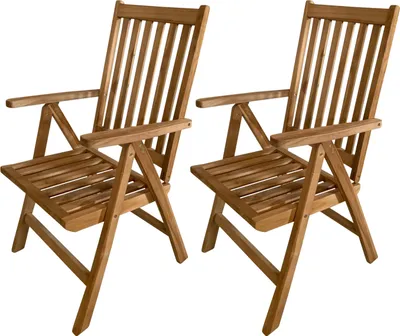 Image de Axi Nuria Ensemble De 2 Chaises De Jardin Pliables Et Réglables, Bois De Teck | 2 Assises De Balcon Pour Terrasse / Balcon / Extérieur