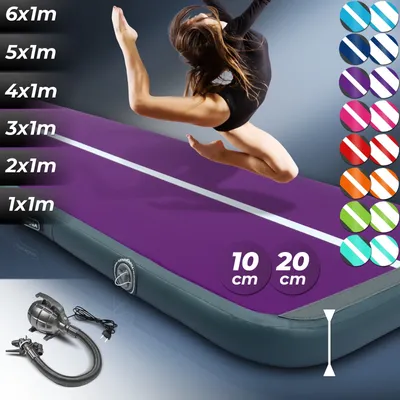 Produktbild von AIRTRACK Matte Tumbling Matte mit Pumpe PVC Tumblingmatte Gymnastikmatte Turnmatte Farbe: Lila-Grau Maße: 300*100*10cm