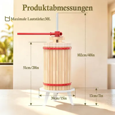 Image de UISEBRT : Presse à jus de 30 litres, idéale pour les fruits, le vin, la pulpe, et équipée d'un filtre à mailles