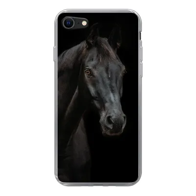 Produktbild von MuchoWow® Handyhülle Schutzhülle Hülle für iPhone SE 2020 Pferd - Nutztier - Schwarz Silikon Softcase Handy Hülle - Kartenbesitzer