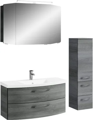 Produktbild von Badmöbelset Waschtisch, Spiegelschrank und Midischrank CERVIA-66 in graphit Struktur, B/H/T: 148/200/50,5 cm