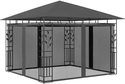 Produktbild von "2026 Aktion"Garten-Pavillon Wasserdicht Design - Pop-Up-Partyzelt/ Festzelt - mit Moskitonetz & LED-Lichterkette 3x3x2,73m Anthrazit DEMöbel 5306352
