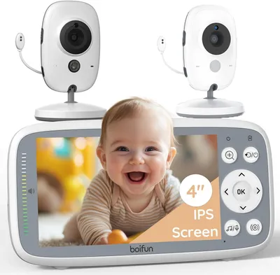 Image de moniteur bébé 4 pouces avec 2 caméras Vision nocturne VOX Moniteur bébé Surveillance de la température Interphone Surveillance vidéo Sans fil Audio bidirectionnel