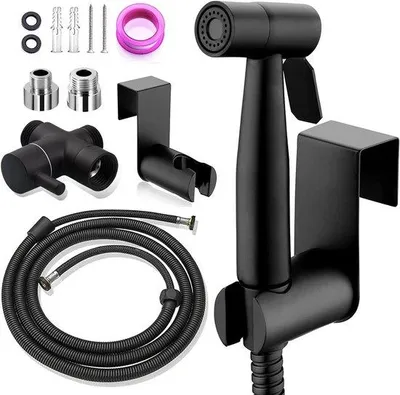 Produktbild von Bidet-Handbrause-Set – Duschkopf für Toilette – Körperpflege – Edelstahl – 150 cm Schlauch – Schwarz