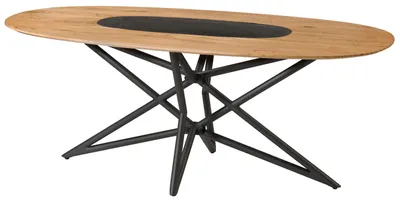 Produktbild von MASSIVMOEBEL24.DE Esstisch oval Akazie 200x100x76 natur lackiert / Sterngestell schwarz