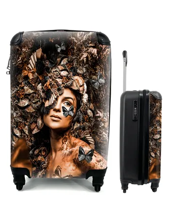 Produktbild von MuchoWow® Koffer Handgepäck Trolley Rollkoffer Kleine Reisekoffer mit 4 Rollen - Schmetterling - Frau - Luxus - Cabin Size < 55x40x23 cm & 55x40x20 cm - Fotokoffer - Kabinenkoffer - Boardgepäck - Reise-Box - Reisekoffer - Reisegepäck - Koffer mit Bild - Trolley für Kinder