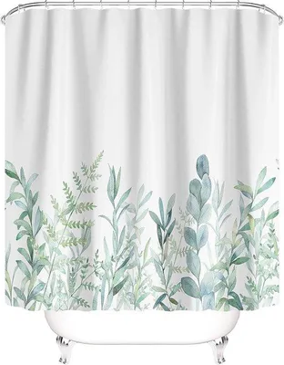 Produktbild von Großes wasserdichtes Textilgordijn für die Dusche, grün, blumengestaltet, schimmelabwehrend, leicht zu reinigen, 180x200 cm.