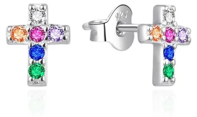 Produktbild von Silberne Ohrringe Kreuz mit farbigen Zirkonen AGT-E169PC