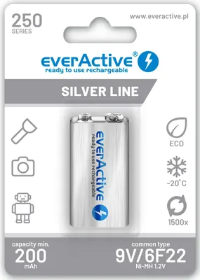 Produktbild von Everactive EVHRL22-250, Wiederaufladbarer Akku, 9V, Nickel-Metallhydrid (NiMH), 9 V, 1 Stück(e), 250 mAh