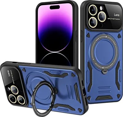 Produktbild von Rüstung Handyhülle für iPhone 14 Pro Dual-Layer Magnetisches Ringhalter Ständer Magsafe Hülle Blau