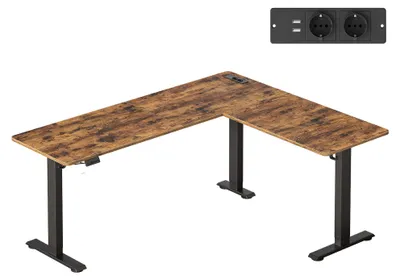 Obrázok produktu pre Rohový písací stôl v tvare "L", s nastaviteľnou výškou | Hnedý | 190x155x72-120 cm