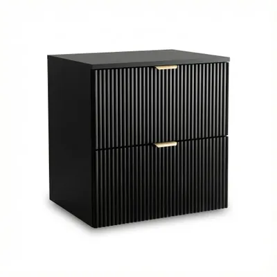 Produktbild von WENA Waschtischunterschrank 60 cm, geriffelte Fronten, Griffe aus Metall in der Farbe Gold (Farbe: Schwarz)