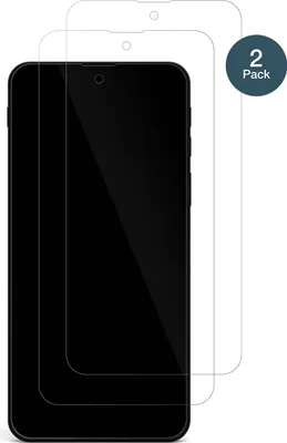 Two transparent screen protectors are shown laid over a black smartphone.