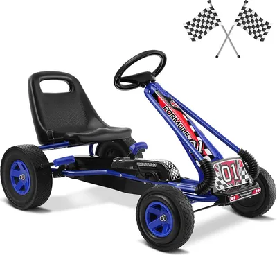 Produktbild von GOPLUS Gokart mit Gummireifen, Bremse & Verstellbarem Sitz, Kinderfahrzeug mit Vorwärts und Rückwärts, geeignet für Kinder ab 3 Jahren, max.30 kg (Blau)
