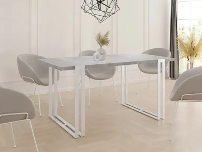 Produktbild von Ausziehbarer Esstisch - Großer Tisch im Loft-Stil mit Weiße Metallbeinen 160 bis 260 cm - Industrietisch für das Wohnzimmer - Spacesaver - Beton Grau - 160 x 90 cm