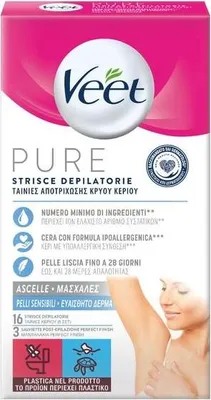 Immagine prodotto di Veet Pure, Striscia depilatoria, Ascelle, Pelle sensibile, Donne, 16 pezzi, Scatola