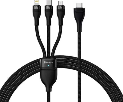 Image de Baseus Flash Series 2, Câble USB-C 3en1, USB-C / Lightning / Micro, 100W, 1,5m, noir