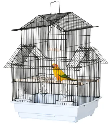Produktbild von Vogelvoliere aus Stahl mit herausnehmbarer Schale und 2 Futtern?pfen fš¹r Finken und Wellensittiche, 50,5 x 41 x 63 cm, Wei?