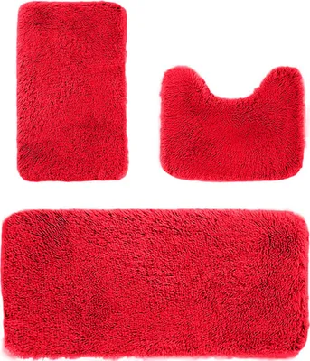 Produktbild von 3-teiliges Badezimmerteppich-Set, verdicktes, weiches Plüsch-Badematten-Set – rutschfeste, geruchsneutrale, saugfähige Badematte, Duschvorleger mit Gummirückseite, Toilettenmatten, Badematten für Badezimmer, Boden, Toilettentürmatte, waschbar