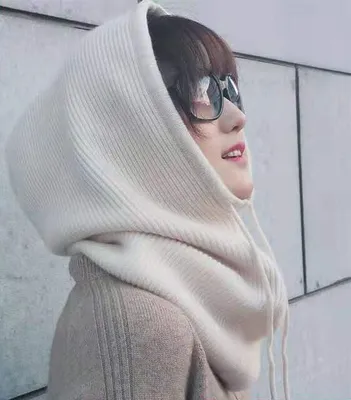 Produktbild von Frauen Winter Beanie Hut Kaschmir Weibliche Gestrickte Mit Kapuze Schal Balaclava für Frauen Winddicht Warme Wolle Kappe