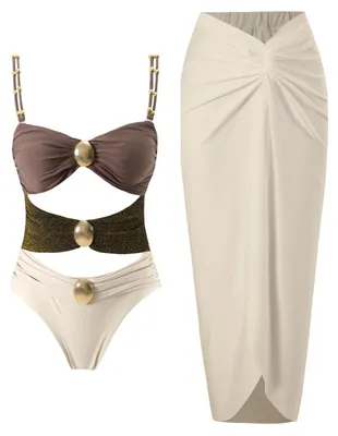 Produktbild von Effen Badeanzug im Stil von "One Piece" mit Sarong-Rock - Plus Size