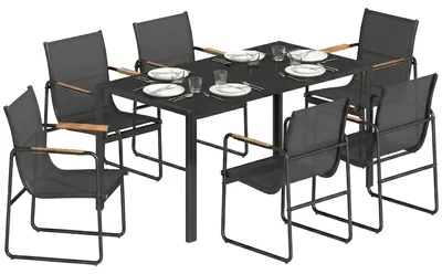 Produktbild von Outsunny Gartenmöbel Set Sitzgruppe 150x80cm Glastisch mit 6 Atmungsaktiv Stühle