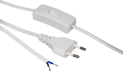 Produktbild von Euro-Netzkabel McPower mit Schnurschalter und blanken Enden, 2m, weiß