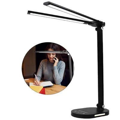 Produktbild von Schreibtischlampe LED 14W – Doppelschwenkarm-Lampe mit USB-Stromversorgung, hell & energiesparend, perfekte Beleuchtung fürs Home Office