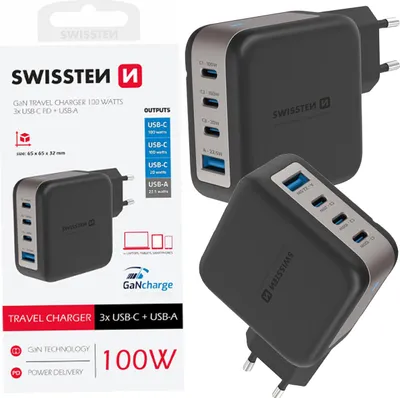 Zdjęcie produktu dla ŁADOWARKA GaN 3x USB-C 100W PD + 1x USB-A 18W QC C
