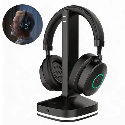 Produktbild von Bluetooth Kopfhörer mit Ladestation, TV-906, 35-70H Spielzeit, Bluetooth 5.4, ENC Rauschunterdrückung, 400-850mAh, AUX/Optisch, 40mm Treiber