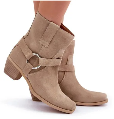 Produktbild von Stiefeletten aus natürlichem Wildleder mit Absatz Beige Jasnobeżowe Zazoo 3444/2 40