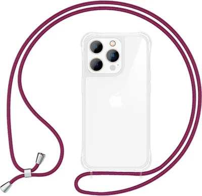 Obrázok produktu pre Puzdro s retiazkou pre iPhone 14 Pro Max - Priehľadné puzdro na mobilný telefón s popruhom na zavesenie červené