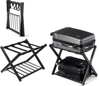 Produktbild von Kofferstaender klappbar Gepaeckablage Metall Kofferablage Kofferbock platzsparend Kofferaufbewahrung Gepaeckstaender für Gaestezimmer Hotel Schlafzimmer 68 x 43 x 58 cm Schwarz (2 Stück)