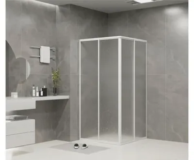 Produktbild von Aurlane Eckeinstieg mit Gleittür/Schiebetür 90 x 90 x 180 cm Profil weiß Kunstglas Glasdekor Tropfen Türanschlag links T