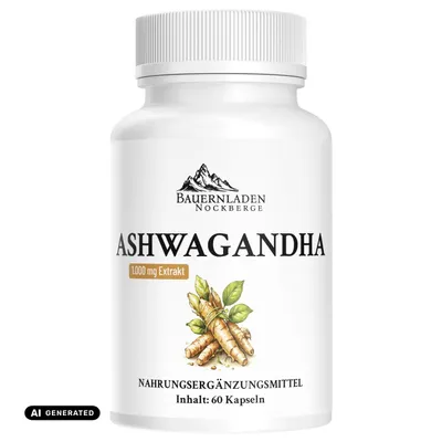 Produktbild von Bauernladen Nockberge | Ashwagandha 1.000 mg Extrakt | 60 Kapseln, KI-generiertes Bild