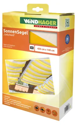 Produktbild von Windhager Sonnensegel für Seilspanntechnik, Wintergarten und Terrassen Beschattung, Seilspannmarkise, 420 x 140 cm, gelb/weiß