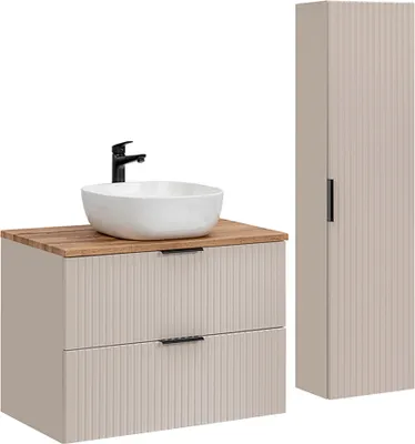 Produktbild von Waschtisch und Hängesäule 80.6cm Adriel mit 2 Schubladen, Beige