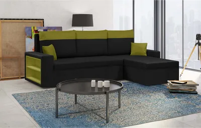 Produktbild von Ecksofa mit Schlaffunktion PABLO1 - Schwarz/Grün