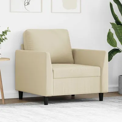Zdjęcie produktu dla Kremowy fotel, 60 cm, wykonany z materiału przypominającego skórę, z metalową konstrukcją i wyściełanym siedziskiem, idealny do nowoczesnego salonu