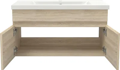 Produktbild von Waschtisch mit Unterschrank 80cm BERGEN Badmöbel Set Eiche Keramik Waschbecken mit Unterschrank MDF Softclose