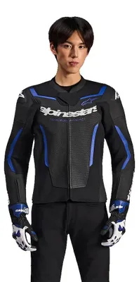 Image de Blouson de moto en cuir Alpinestars GP Force V2 Air, noir/bleu, taille 50