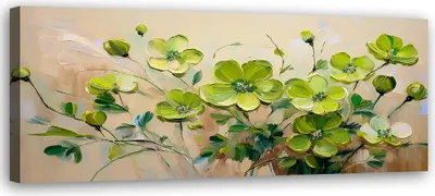 Immagine prodotto di Quadro su tela Fiori verdi in fiore Piante 90x30 Feeby Quadro verde per la parete pronto per essere appeso